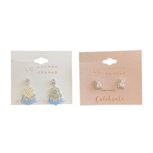 Lauren Conrad Silver Blue Pink Rosegold Dangly Celebrate Stud Earrings 2 Pack